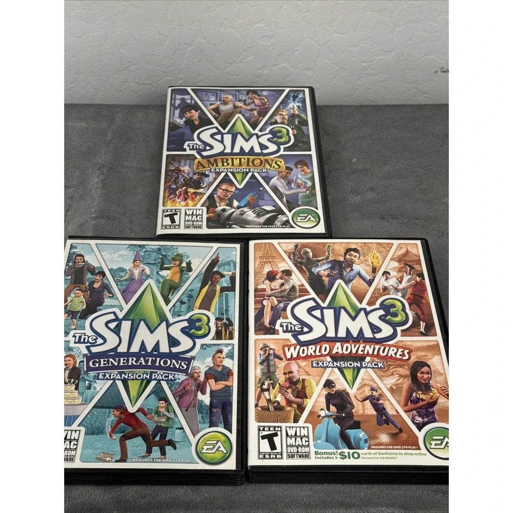 Lot of 3‎ Sims 3 Expansion Packs Generations, Ambitions & World Adventures PC